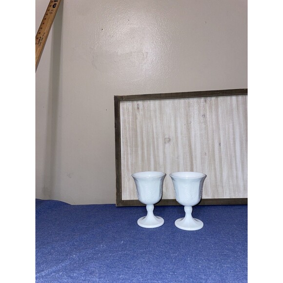 Set of 2 Indiana Glass Milk Glass Goblet - Picture 3 of 8